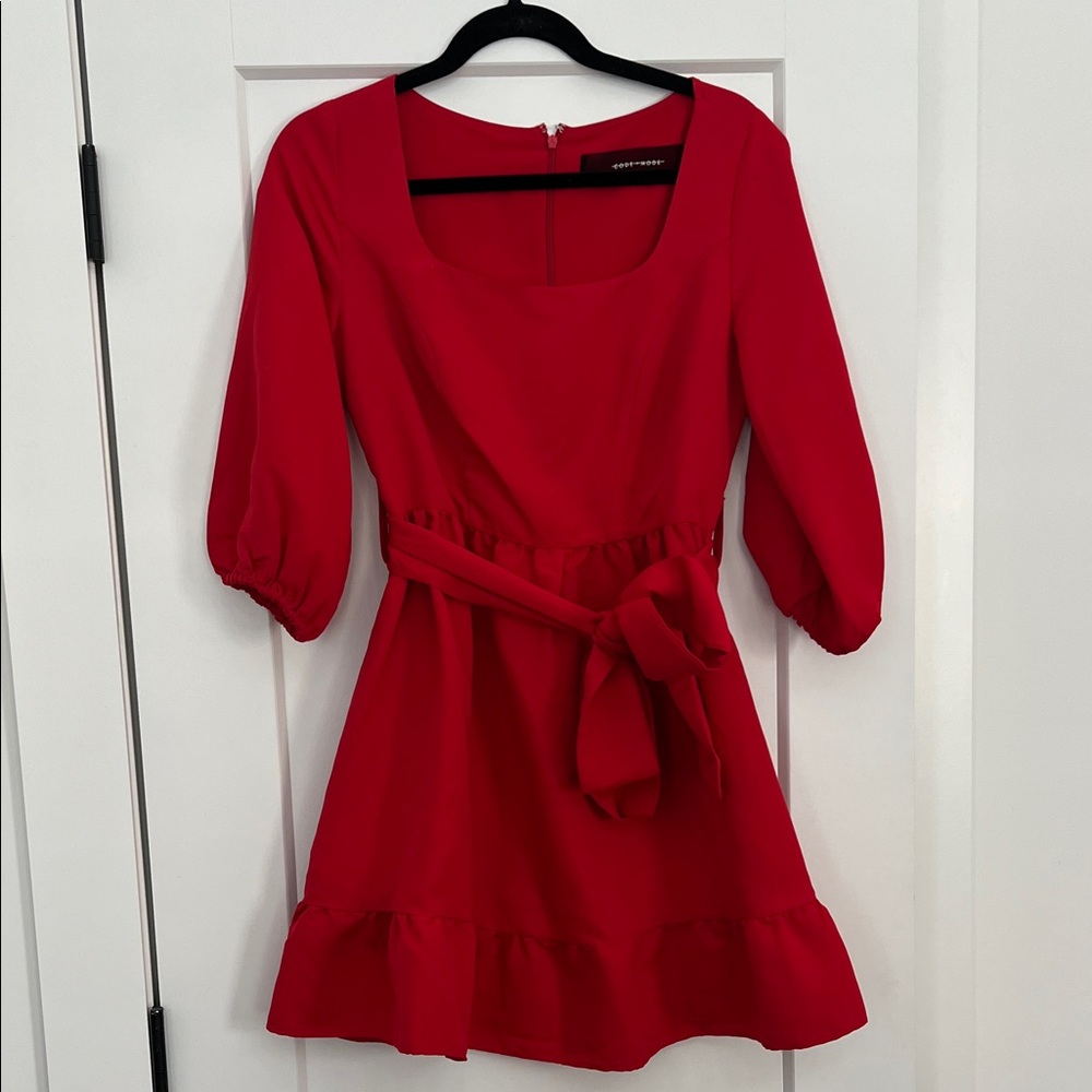 Elegant Red Mini Dress with Belt